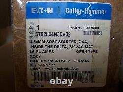 New Eaton S752l04n3dv02 54mm Soft Starter 1-1/2 HP 240 Vac 7.6 Amp Coil 24 VDC