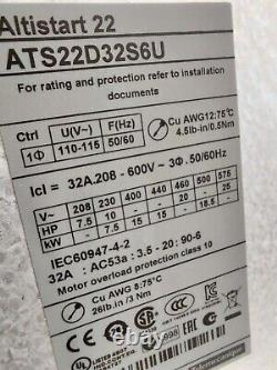 Schneider Electric ATS22D32S6U Soft Starter, 3-Phase, 4 Pole, 32 A, 18,5 kW